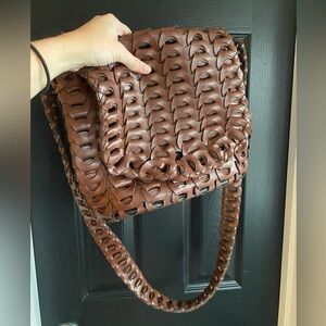 Beautiful Braided Leather Shoulder Bucket Bag Brown